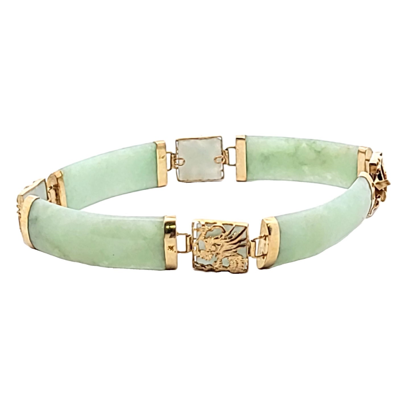 Vintage 14K Yellow Gold Jade Dragon Design Bracelet