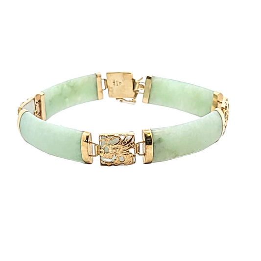 Vintage 14K Yellow Gold Jade Dragon Design Bracelet