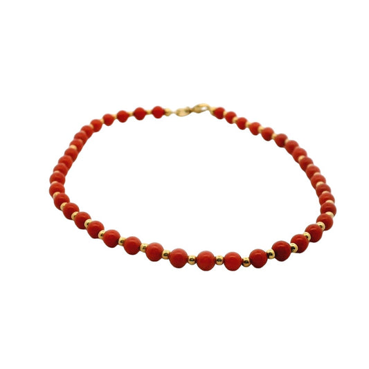 Vintage 18k Yellow Gold Coral Bead Anklet