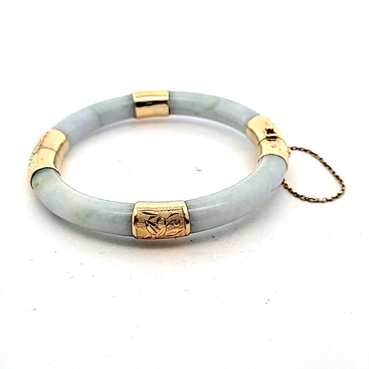 Vintage 14K Yellow Gold Carved Leaf Detail Hinged Jae Bangle