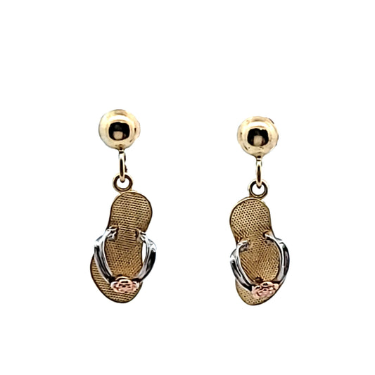 14K Tri-Color Gold Flip Flop Earrings