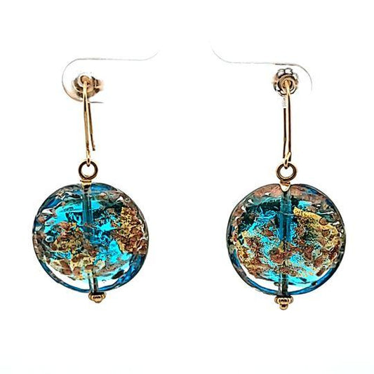 14K Yellow Gold Murano Glass French Wire Earrings