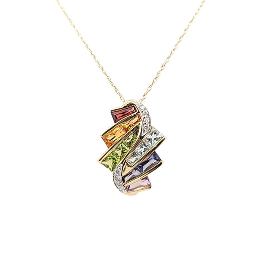 Vintage 14K Yellow Gold Diaomnd Multi-Stone Necklace
