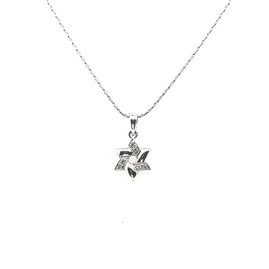 14K White Gold Natural Diamond Star of David Necklace