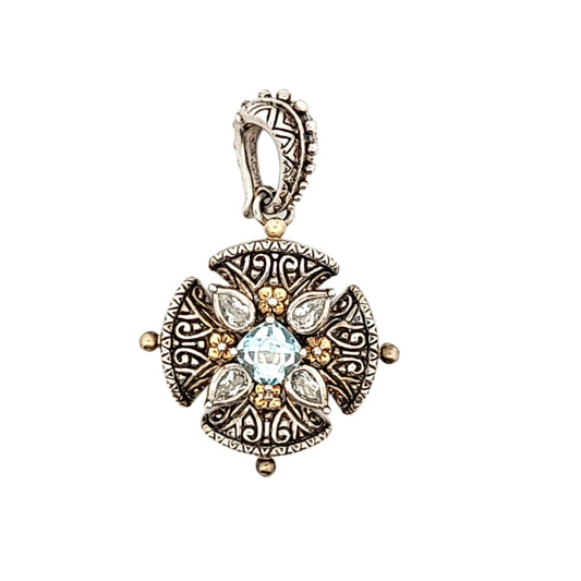 Bixby 18K Gold & Sterling Silver Blue & White Topaz Cross Pendant