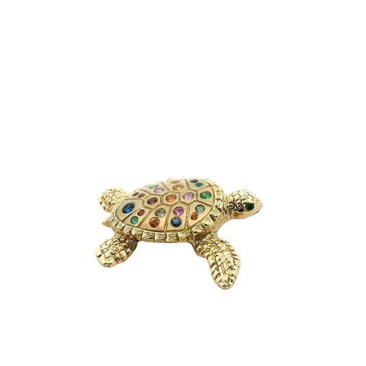 Reyes Del Mar 14K Yellow Gold Multi-Color Sapphire Sea Turtle Pendant