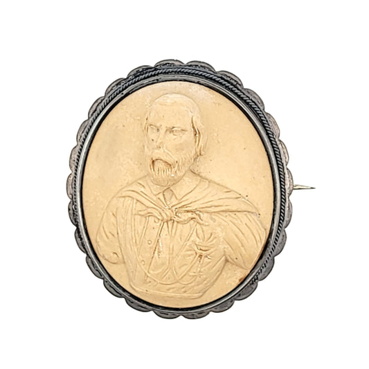 Victorian 900 Silver Lava Cameo Brooch