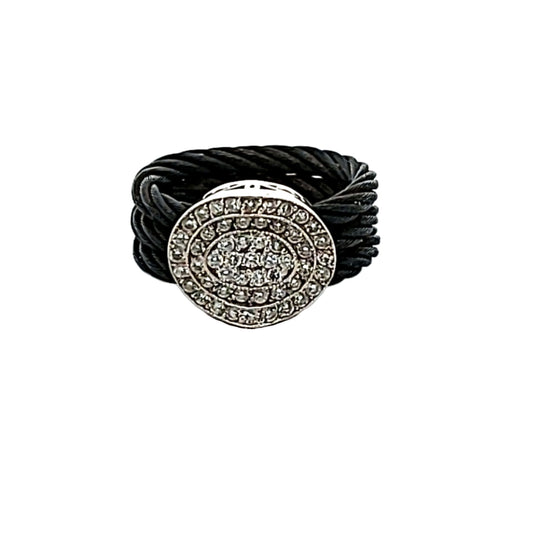 Charriol Celtic Noir 18K White Gold & Stainless Steel Diamond Cable Ring