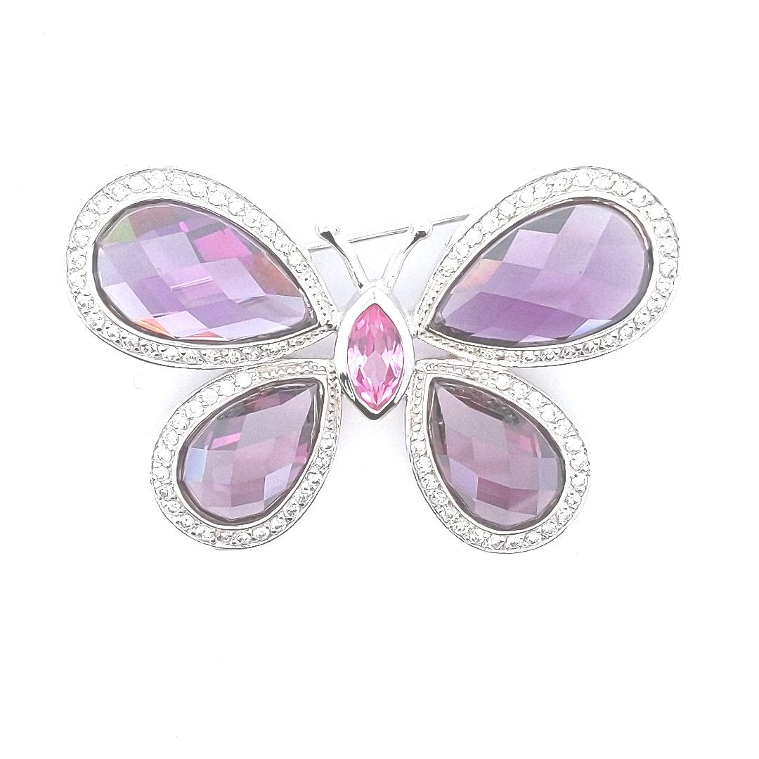 Estate $70 Sterling Silver Purple Crystal CZ Butterfly Brooch