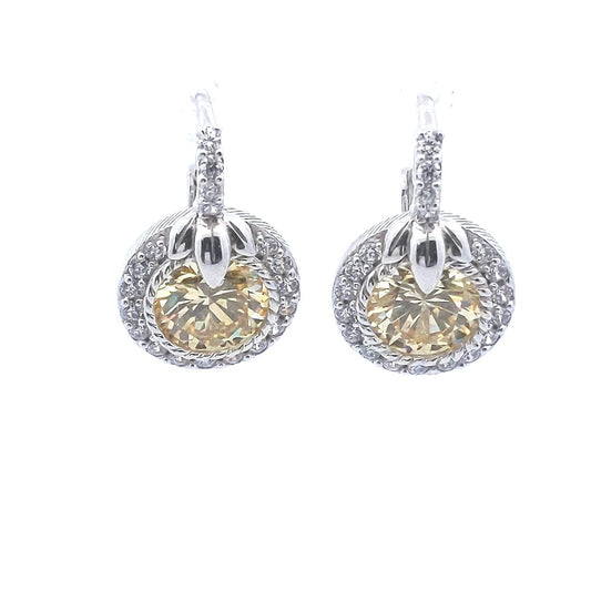 Designer $220 Judith Ripka Sterling Silver Yellow White CZ Earrings