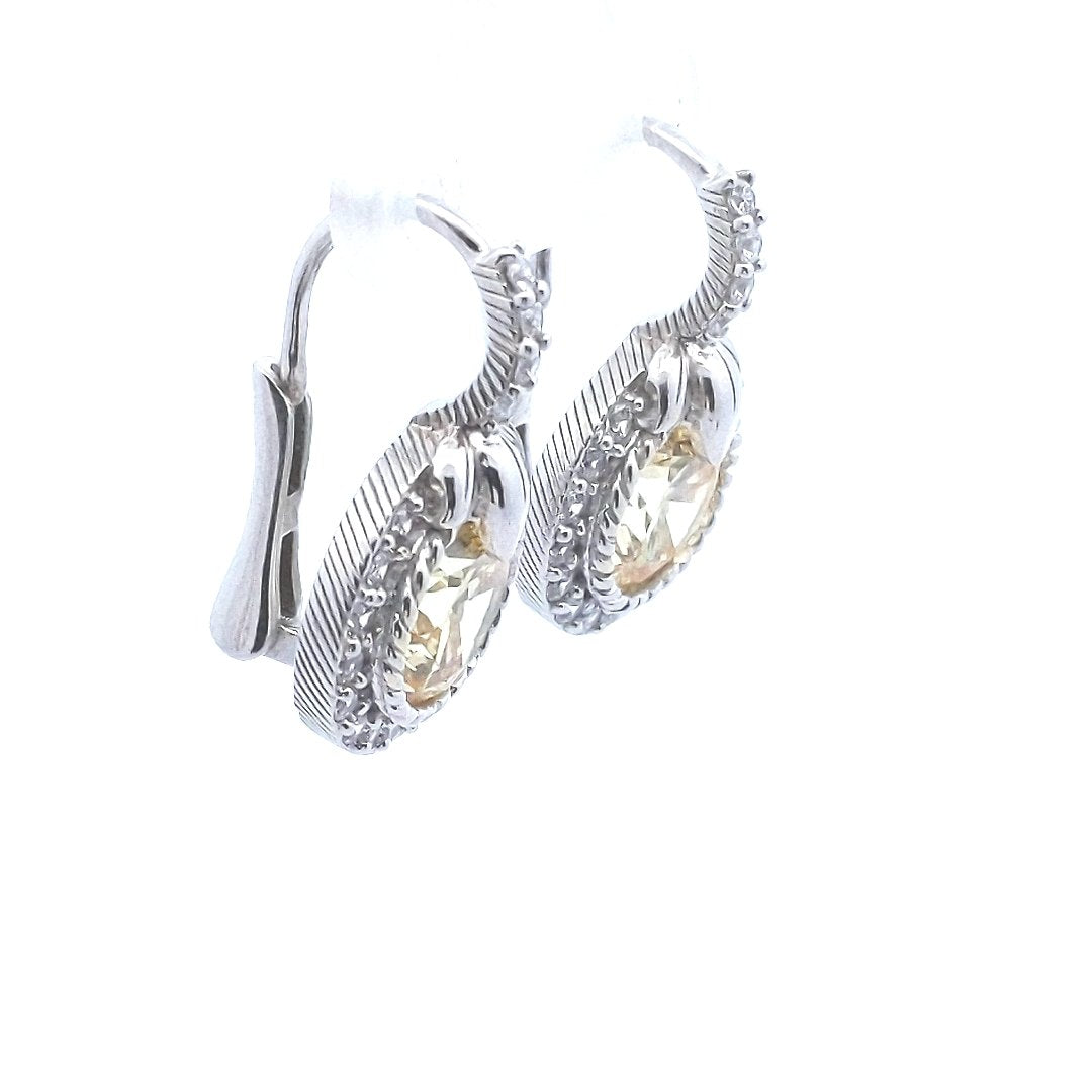 Designer $220 Judith Ripka Sterling Silver Yellow White CZ Earrings