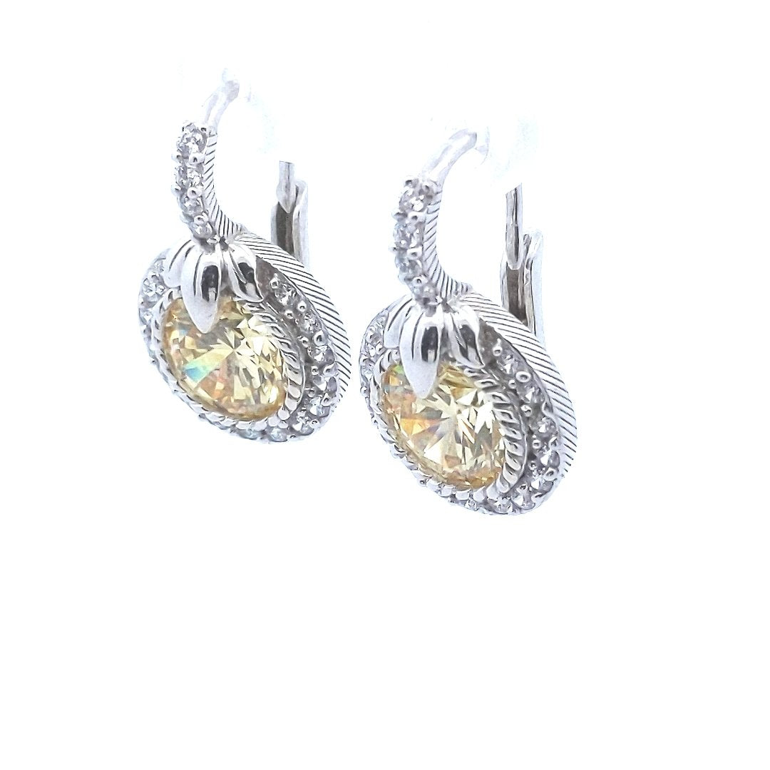 Designer $220 Judith Ripka Sterling Silver Yellow White CZ Earrings