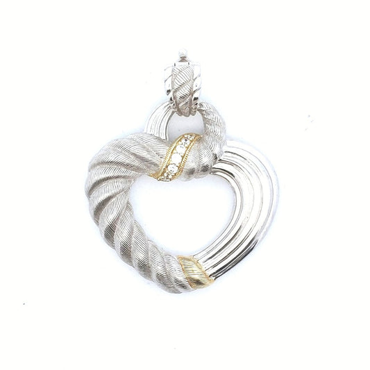 Designer Judith Ripka Sterling Silver Heart CZ Gold Tone Pendant