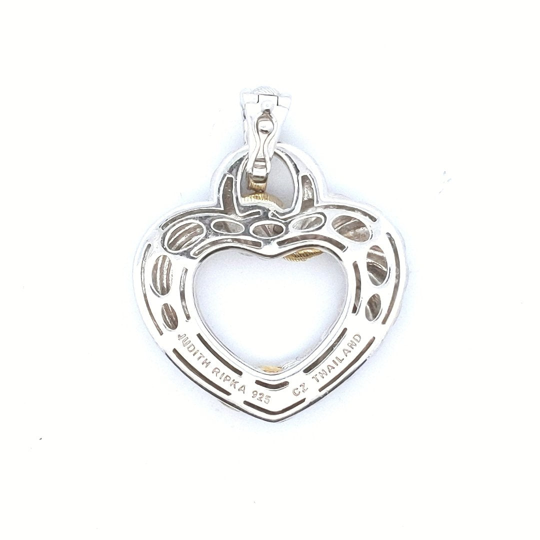 Designer Judith Ripka Sterling Silver Heart CZ Gold Tone Pendant