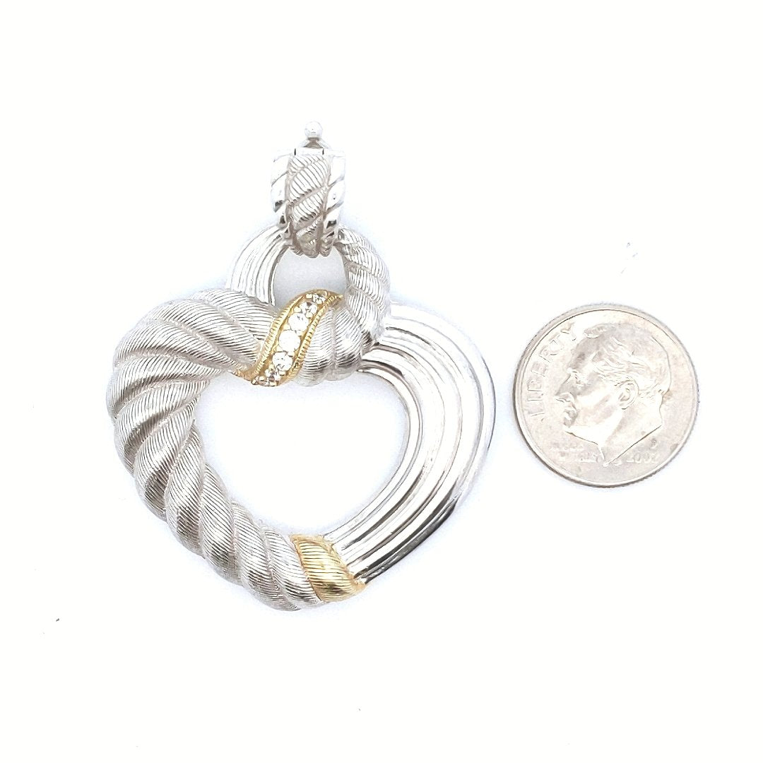 Designer Judith Ripka Sterling Silver Heart CZ Gold Tone Pendant