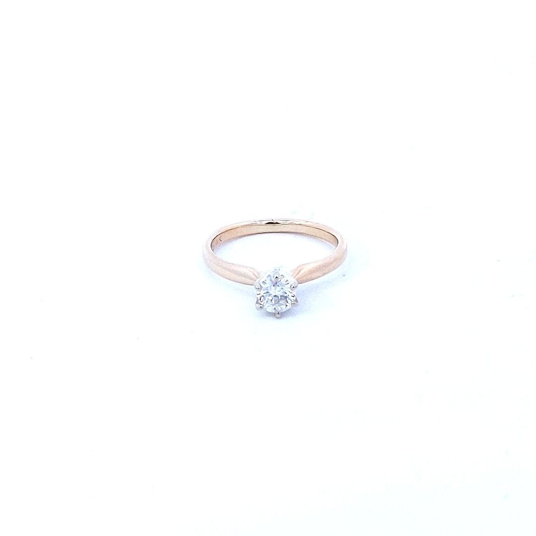 Estate $900 14K Two Tone Gold Round Natural Diamond Solitaire Ring