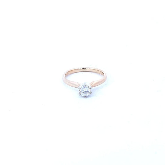 Estate $900 14K Two Tone Gold Round Natural Diamond Solitaire Ring