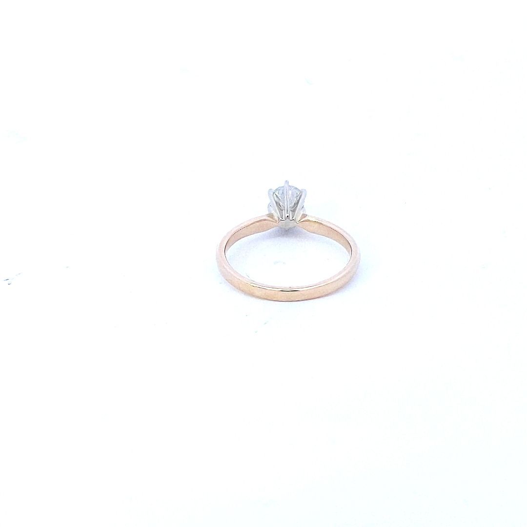 Estate $900 14K Two Tone Gold Round Natural Diamond Solitaire Ring