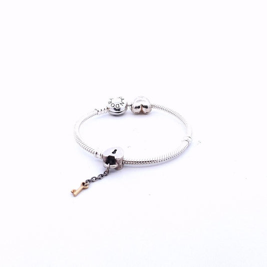 Designer Pandora Sterling Smooth Heart 2 Charm Bracelet