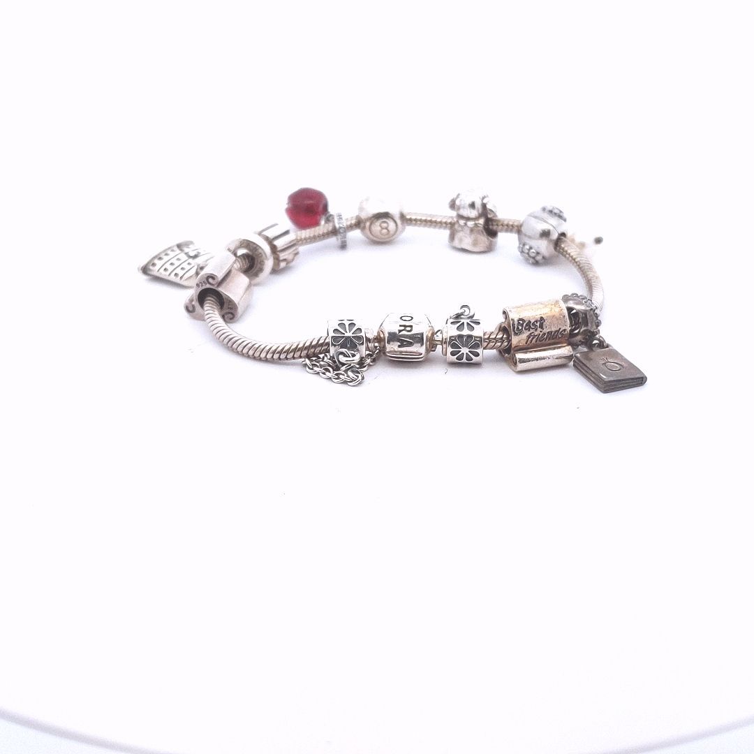 Designer Pandora Sterling Silver Rose Metal Snake Party Charms Bracelet