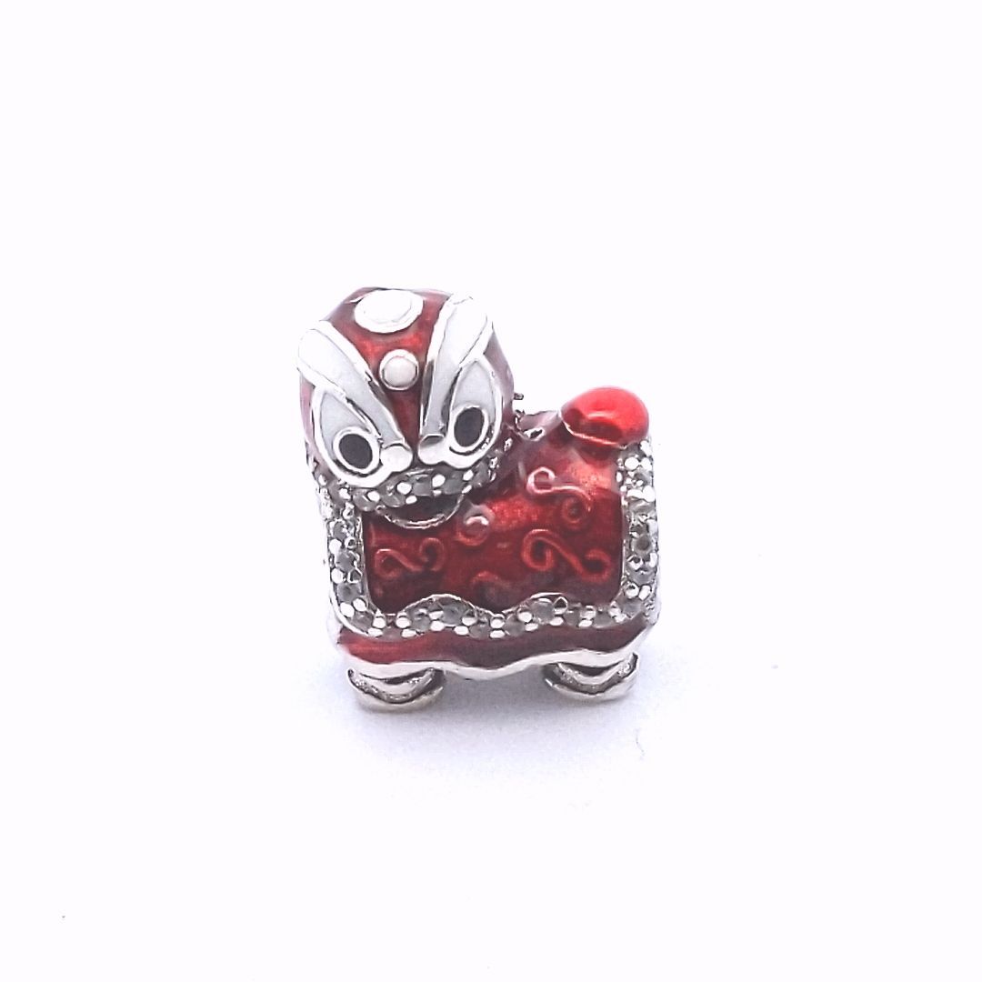 Designer Sterling Pandora Chinese Lion New Year CZ Red Enamel Charm