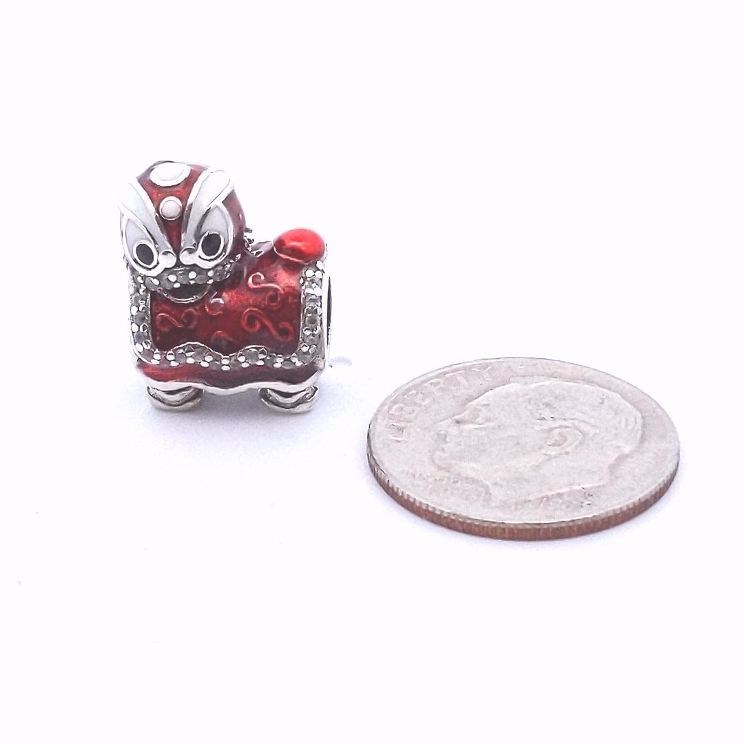 Designer Sterling Pandora Chinese Lion New Year CZ Red Enamel Charm