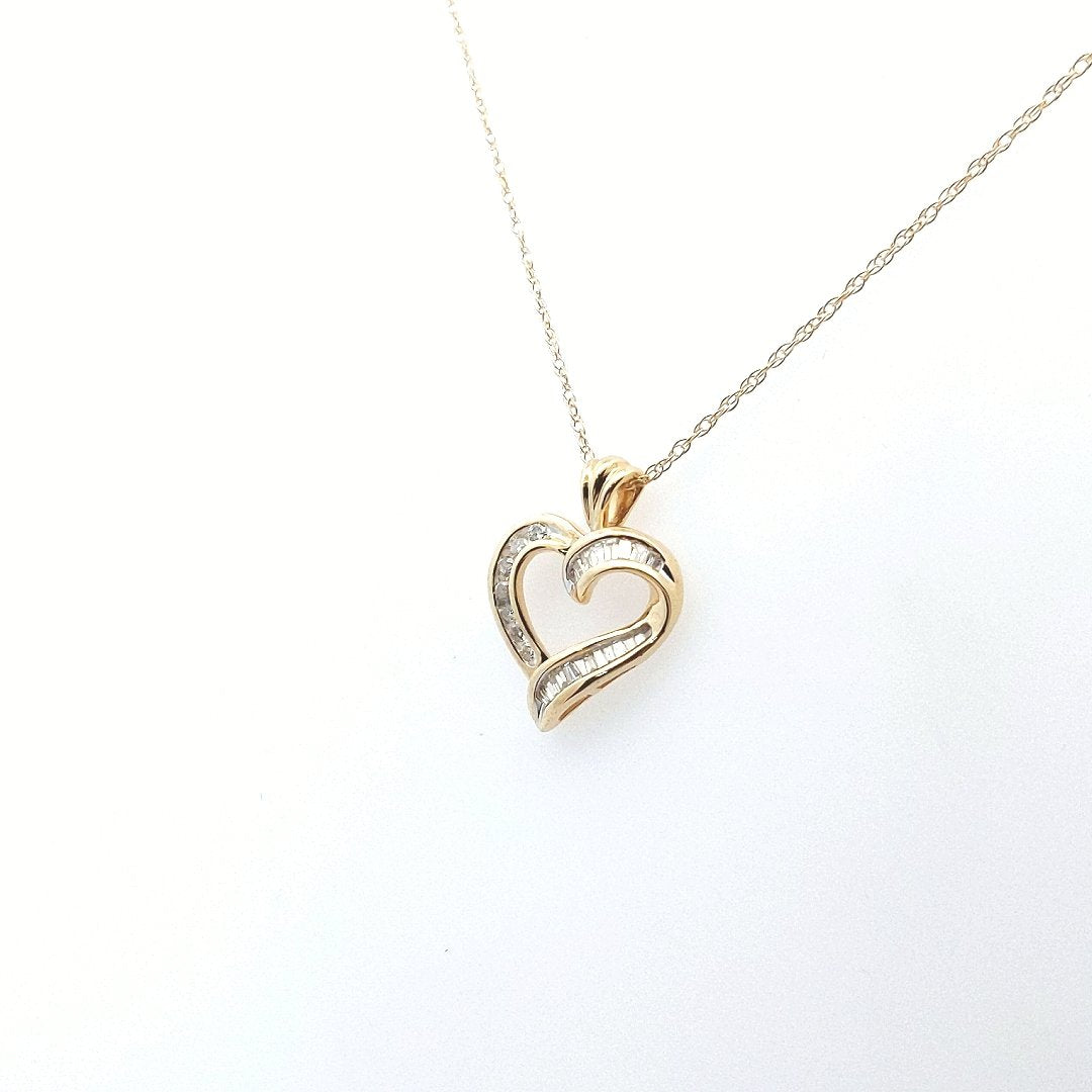 Designer 14K Yellow Gold Diamond Heart Pendant Necklace