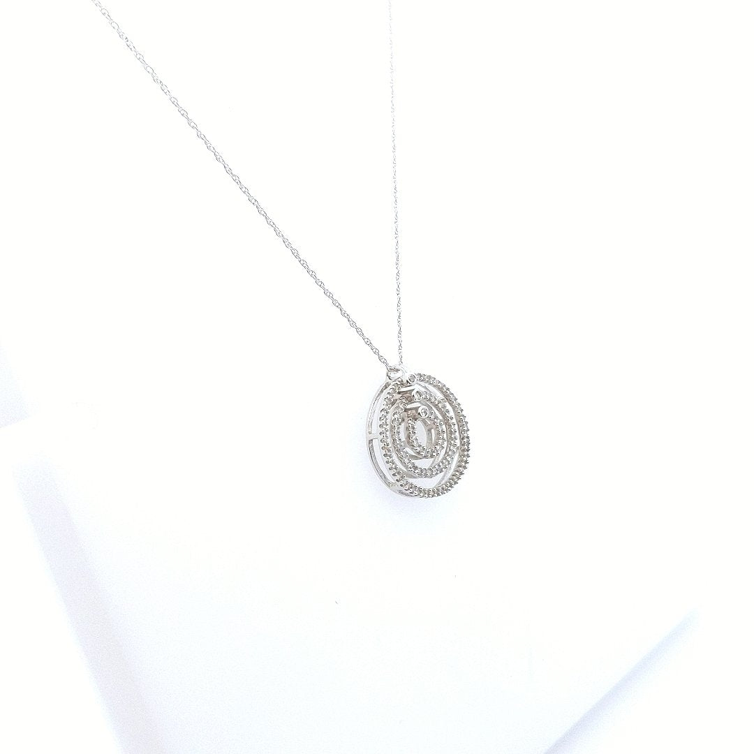 Estate 14K White Gold Diamond Circle Pendant Necklace