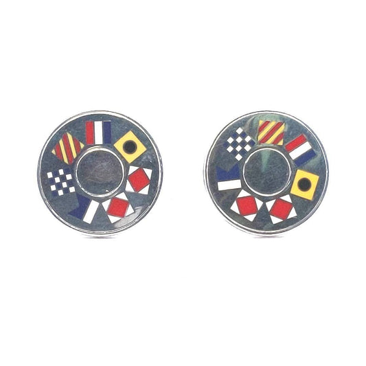 Designer $380 Sterling Silver Tiffany Co Enamel Nautical Boat Flag Cufflinks