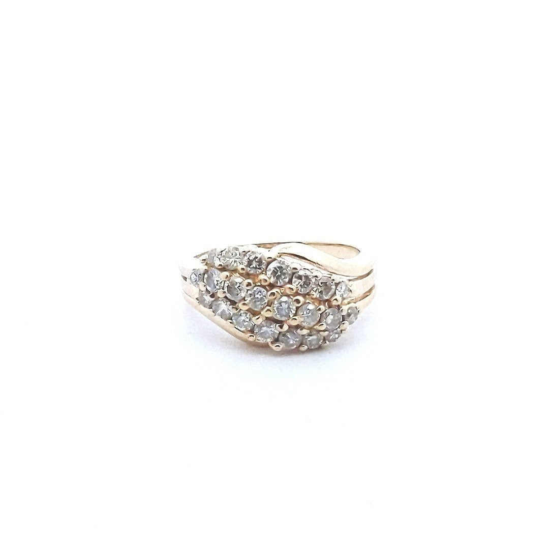 Estate $850 14K Yellow Gold Diamond Wave Crossover Ring