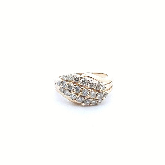 Estate $850 14K Yellow Gold Diamond Wave Crossover Ring