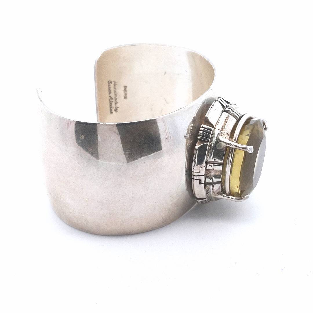 Designer $800 Sterling Navajo Oscar Alexius Lemon Quartz Cuff Bangle