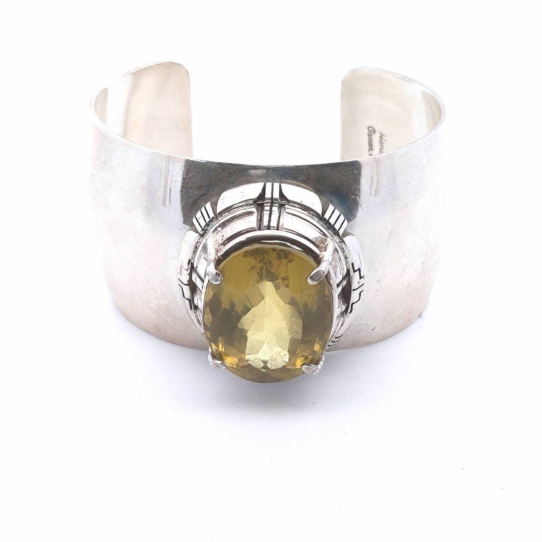 Designer $800 Sterling Navajo Oscar Alexius Lemon Quartz Cuff Bangle
