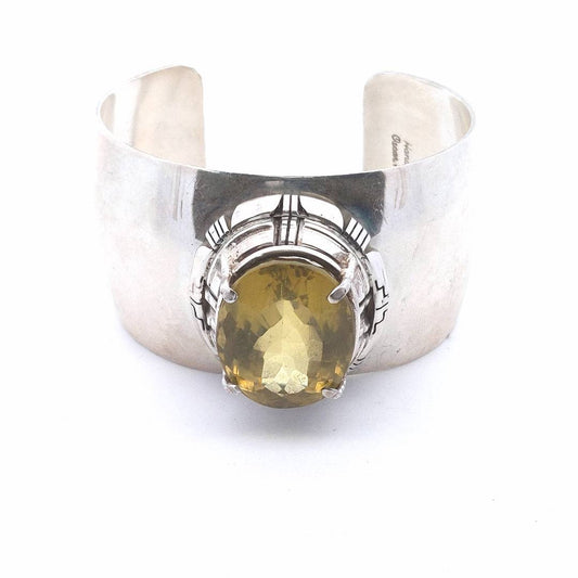 Designer $800 Sterling Navajo Oscar Alexius Lemon Quartz Cuff Bangle