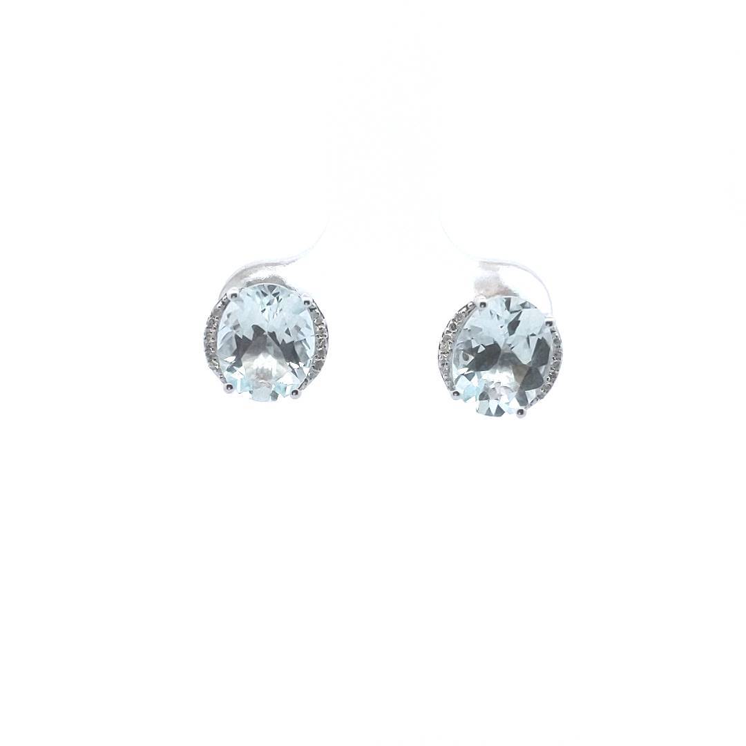 Estate $800 14K White Gold Aquamarine Diamond Earrings