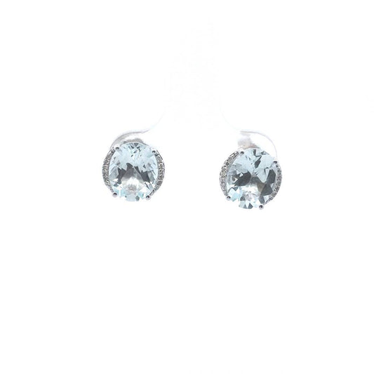 Estate $800 14K White Gold Aquamarine Diamond Earrings
