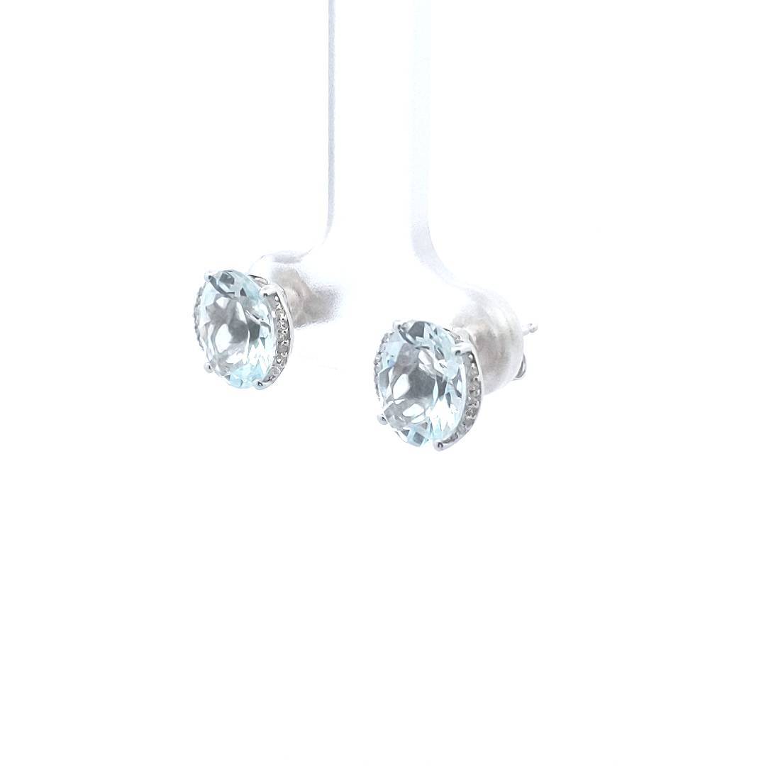 Estate $800 14K White Gold Aquamarine Diamond Earrings