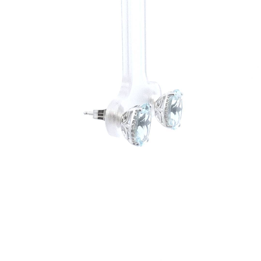 Estate $800 14K White Gold Aquamarine Diamond Earrings