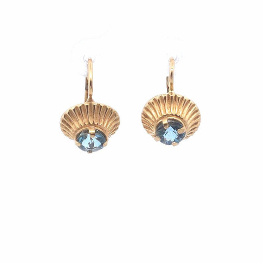 Vintage $800 18K Yellow Gold Aquamarine Leverback Earrings