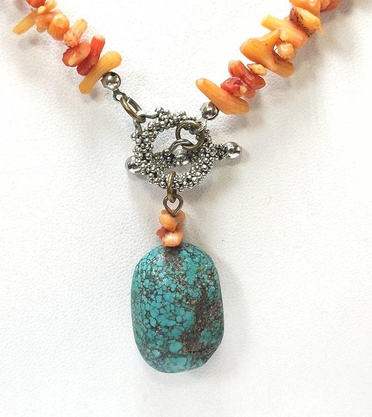 Estate $350 Coral Turquoise Sterling Silver Necklace