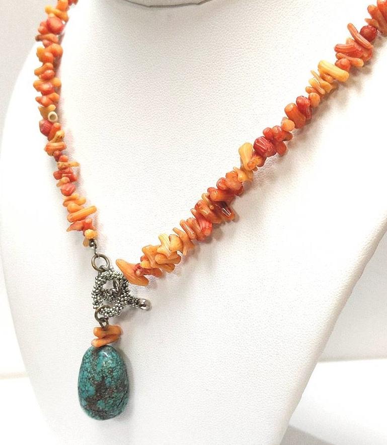 Estate $350 Coral Turquoise Sterling Silver Necklace