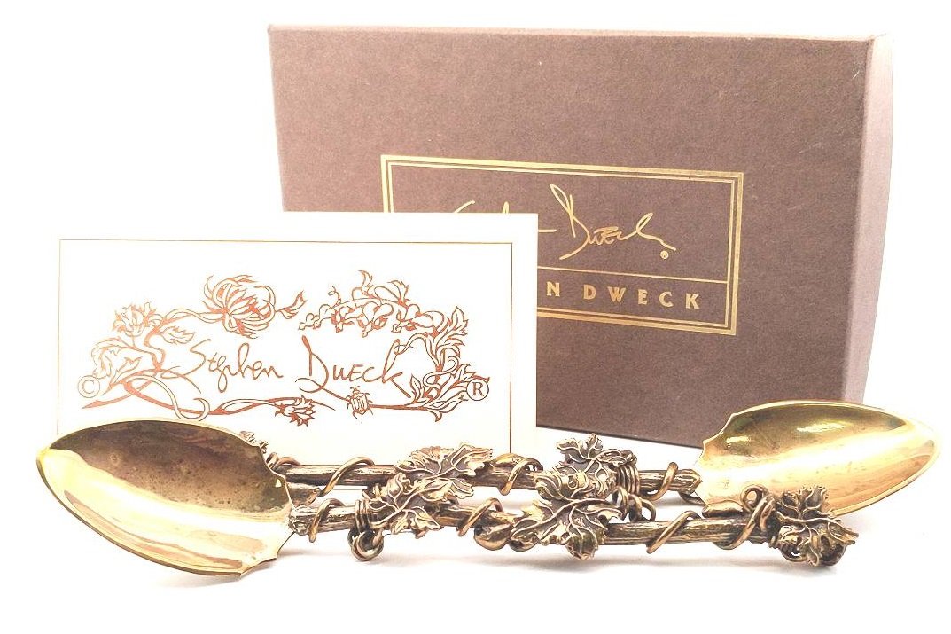Pair of Bronze Stephen Dweck Branch & Leaf Spoons