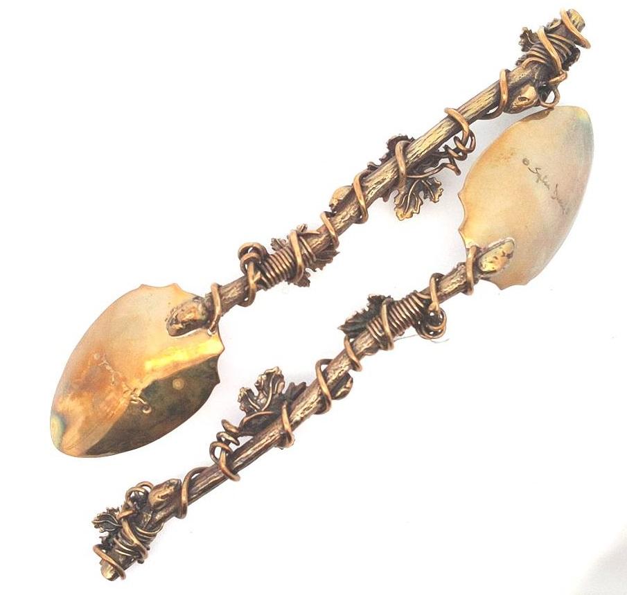 Pair of Bronze Stephen Dweck Branch & Leaf Spoons