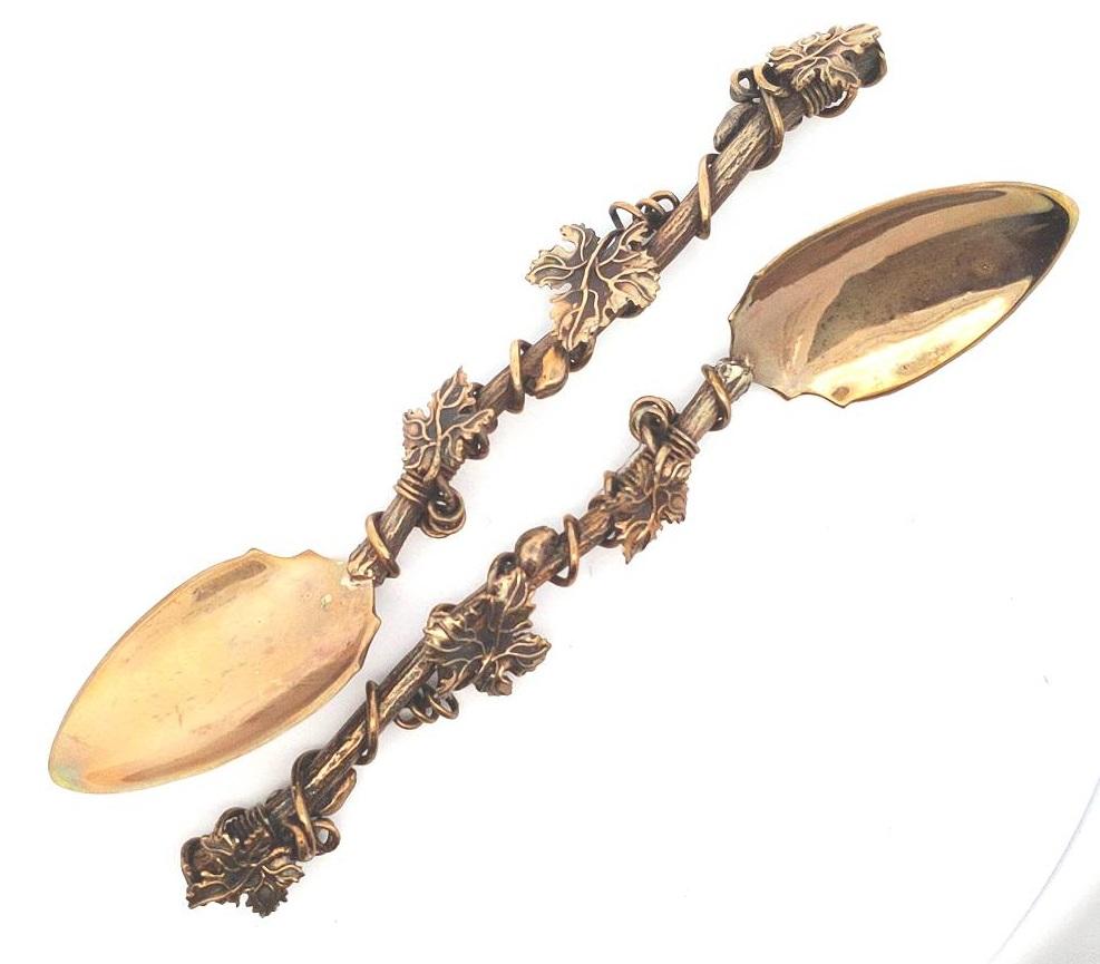 Pair of Bronze Stephen Dweck Branch & Leaf Spoons