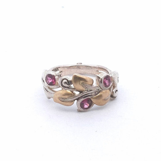 Designer $100 Sterling 18K Gold Bixby Garnet Leaf Design Ring