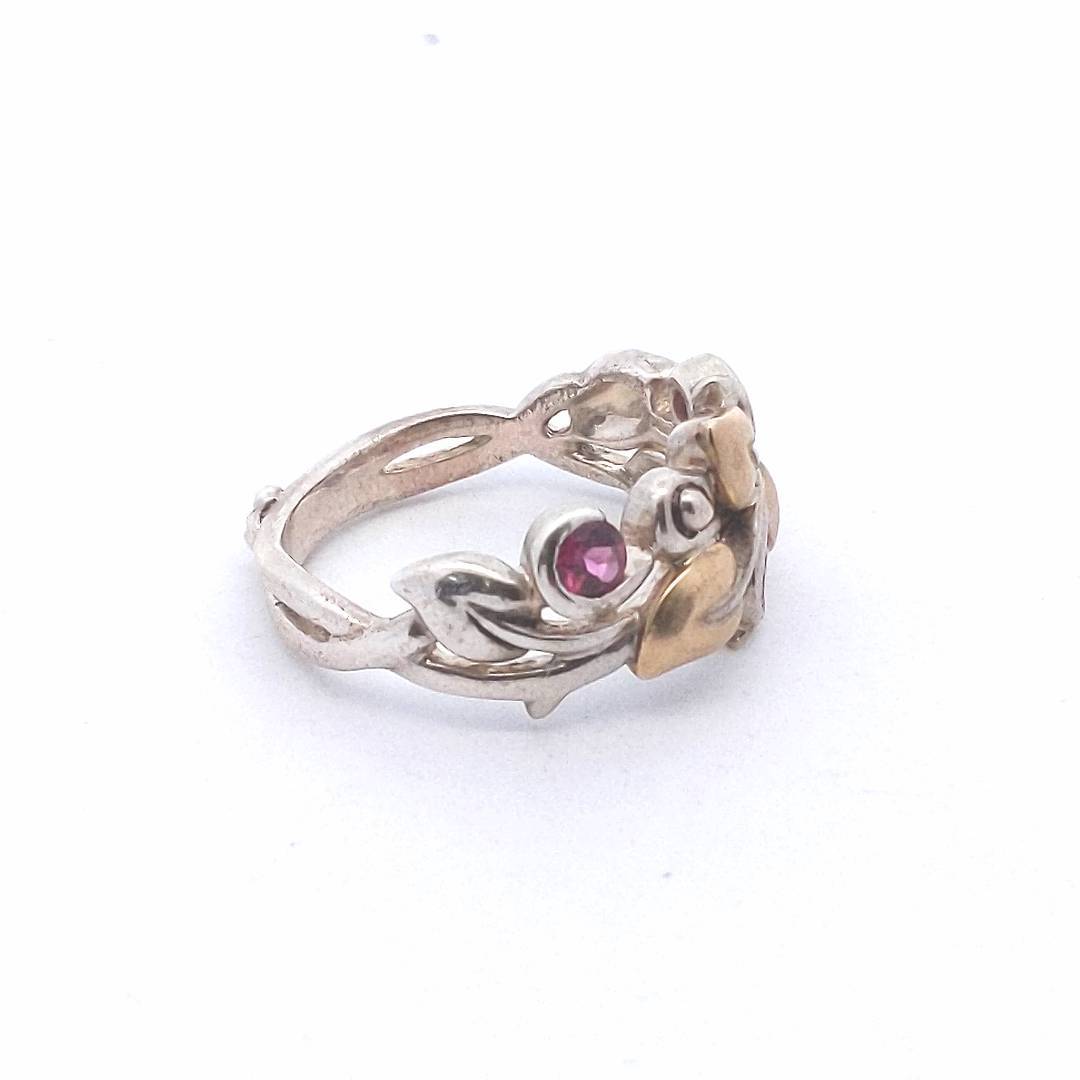 Designer $100 Sterling 18K Gold Bixby Garnet Leaf Design Ring