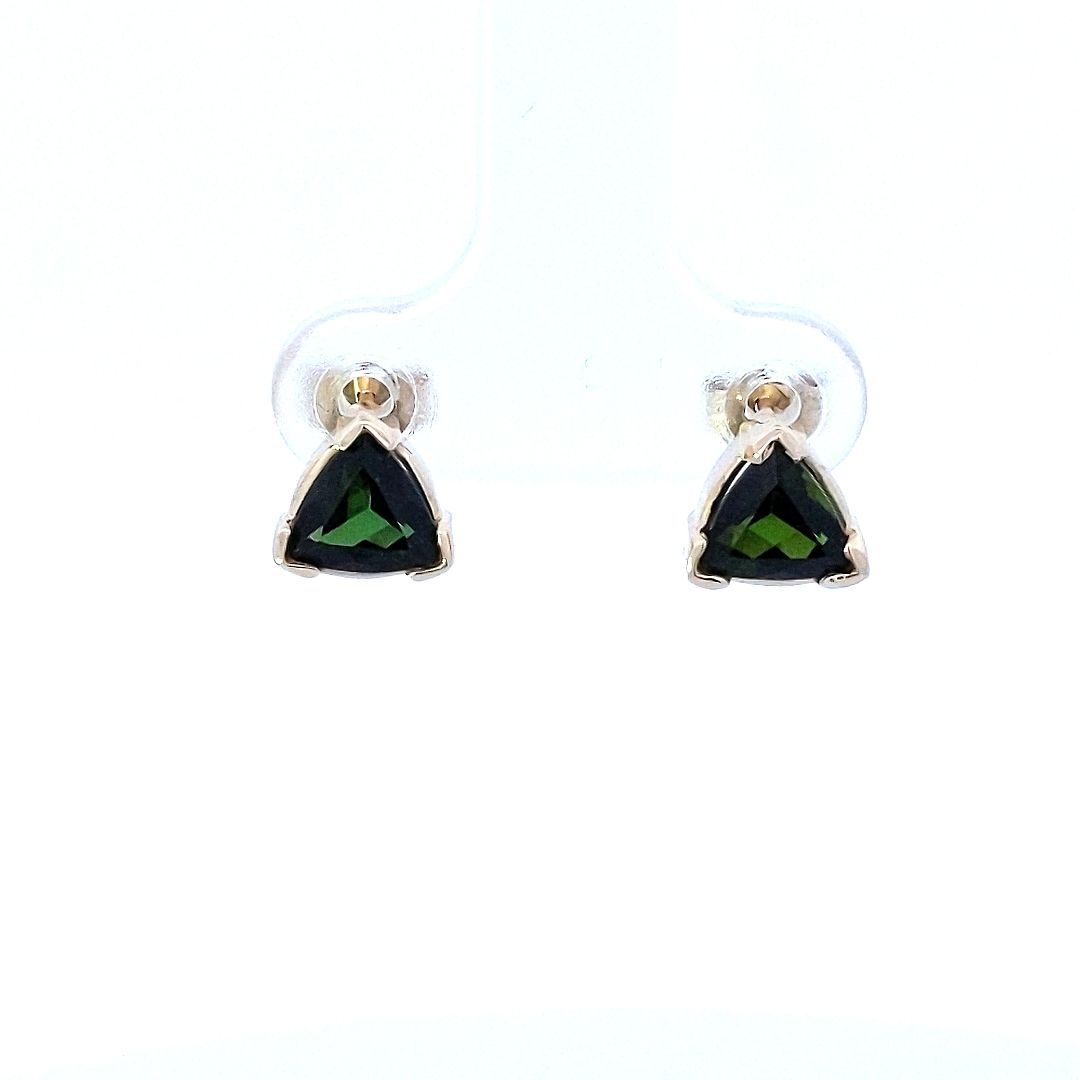 Estate $600 14K Yellow Gold Trillion Green Tourmaline Stud Earrings