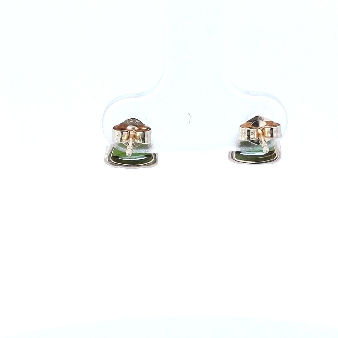 Estate $600 14K Yellow Gold Trillion Green Tourmaline Stud Earrings