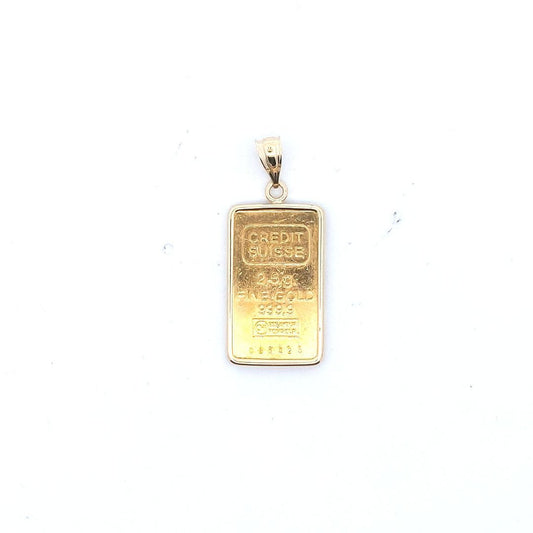 Estate $500 14K Yellow Gold Frame 999.9 Fine Gold Credit Suisse 2.5g Pendant