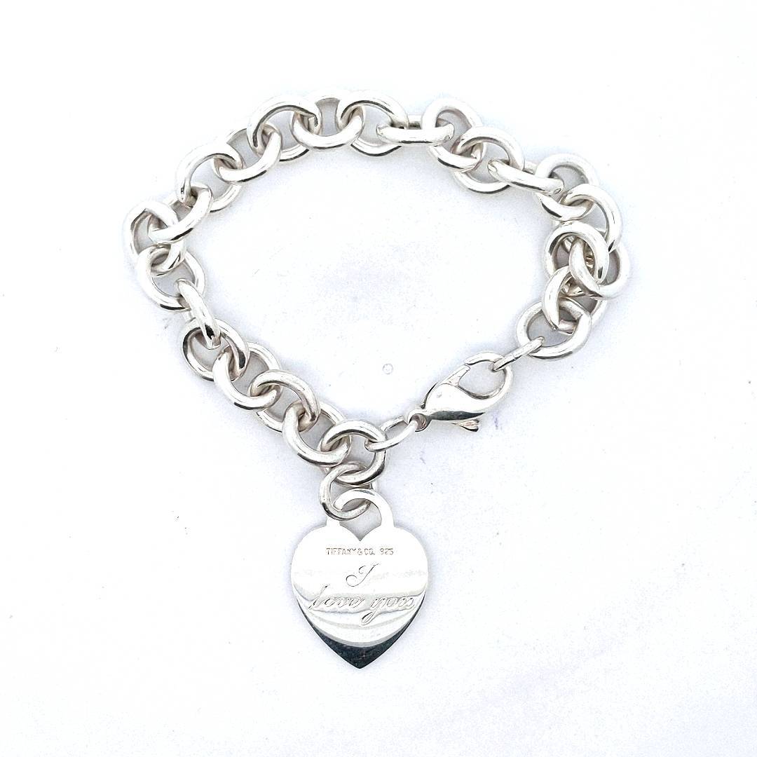 Tiffany & Co. Sterling Silver Engraved "I Love You" Heart Tag Bracelet